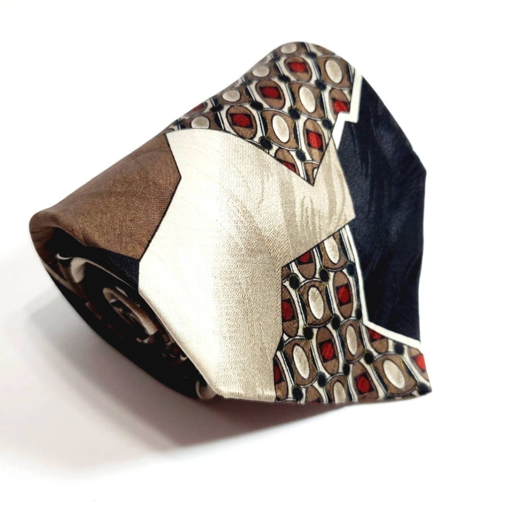 Valentino Necktie Brown Geometric Pattern Silk Neck Tie Big & Tall Extra Long